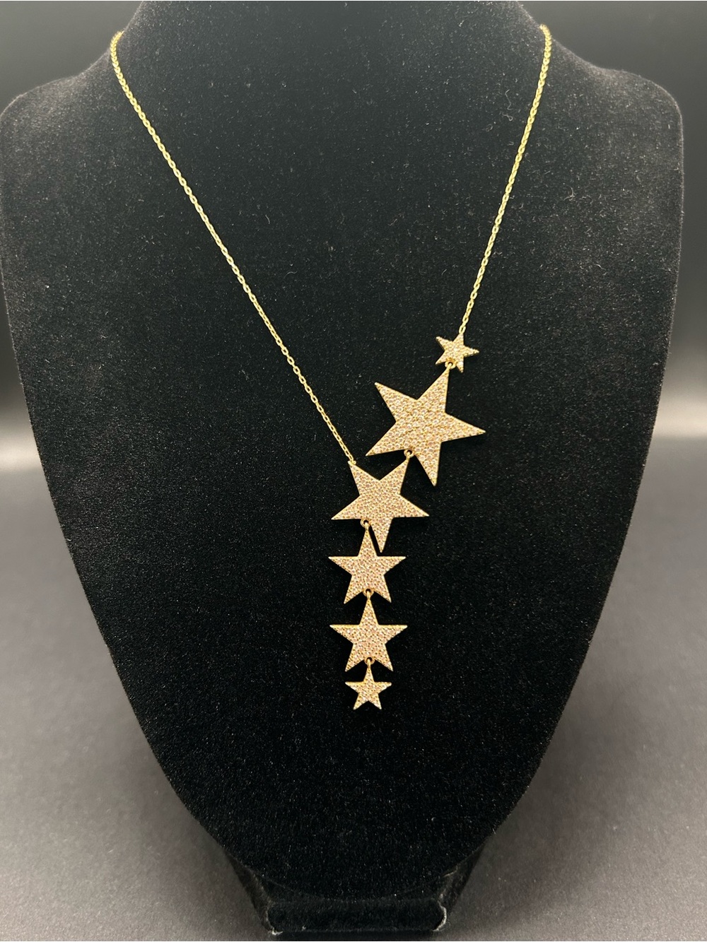 Ragen Jewels Pave Crystals Falling Stars Gold Over‎ Sterling Cascade Necklace